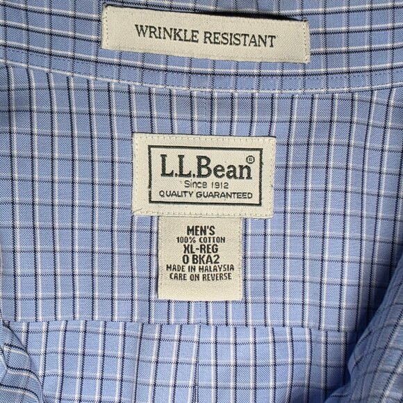 L.L. Bean Mens Blue Black White Checkered LongSleeve Button Up Shirt Size XL-Reg - Picture 3 of 11